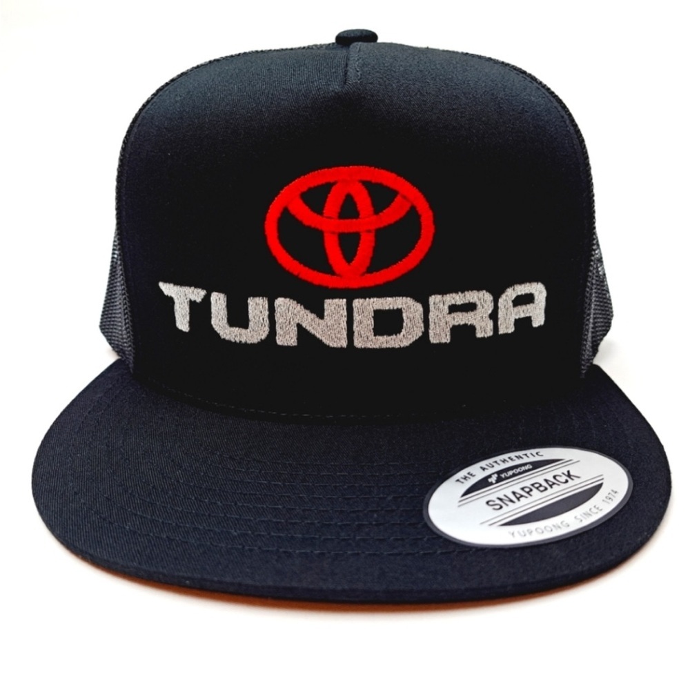 Flat Bill Trucker Mesh Snapback Cap Hat Black Embroidered